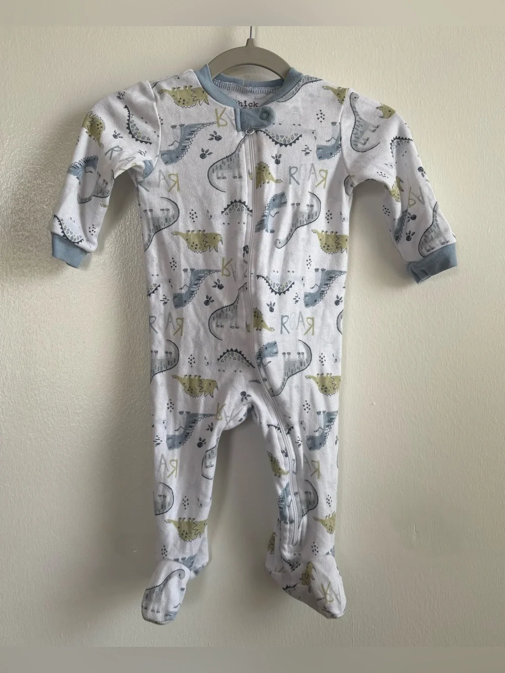 chick pea White Dinosaur Print Zip Footed Sleeper One-Piece Long Sleeve 6-9M